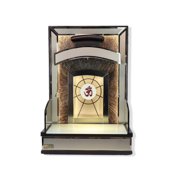 Designer Teak Wood Mandir with Mirror Finish
