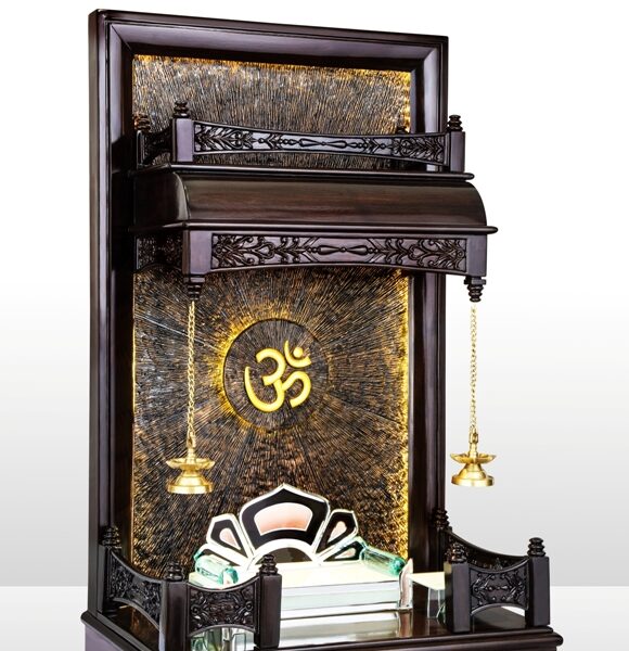 Premium Designer Carved Mandirs – Handcrafted Teak Wood Home Temple with LED Om & Brass Diyas
