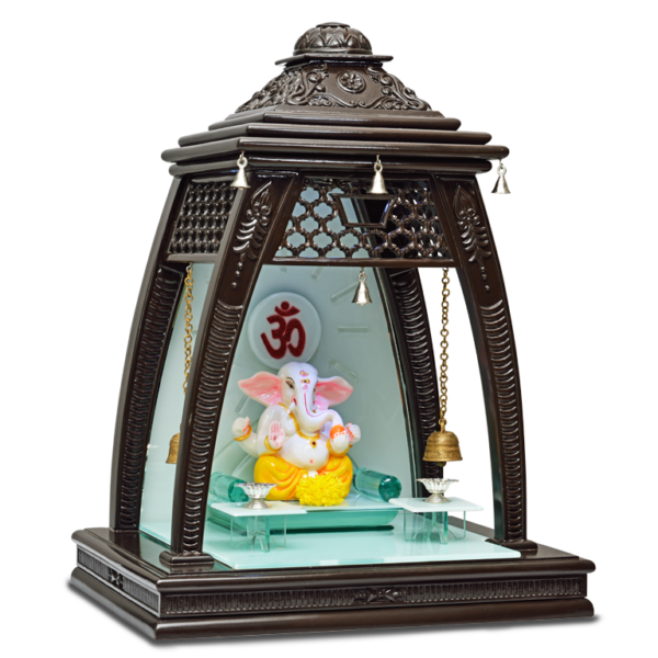 Creata Poojaghar Designer Carved Mandir for Home - Premium Teak Wood with Hand-Hung Bells