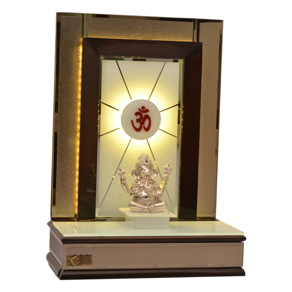Minimalist Teak Wood Designer Mandir with Radiant LED Om