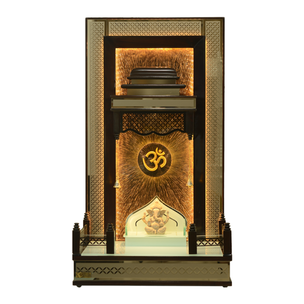 AS-Series Imperial Designer Teak Wood Mandir with Jaali Railing & Radiant Om