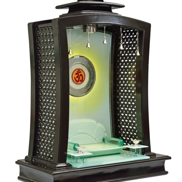 Premium Jali-Work Teak Wood Designer Carved Mandirs – Open-Concept Home Temple with LED Om & Brass Bells