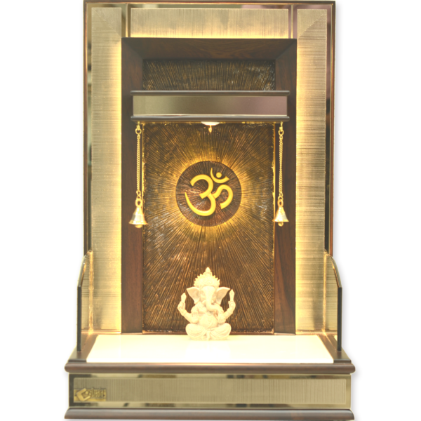 KP-122-S-15 Premium Designer Teak Wood Mandir with LED Backlit Om