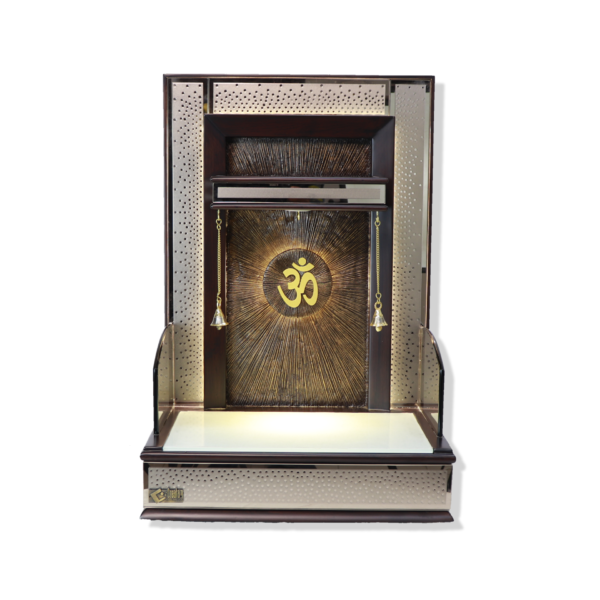 Premium Designer Teak Wood Mandir with LED Backlit Om