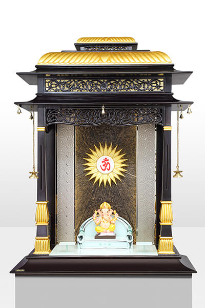 Premium Handcrafted Teak Wood Mandir with Gold Highlights
