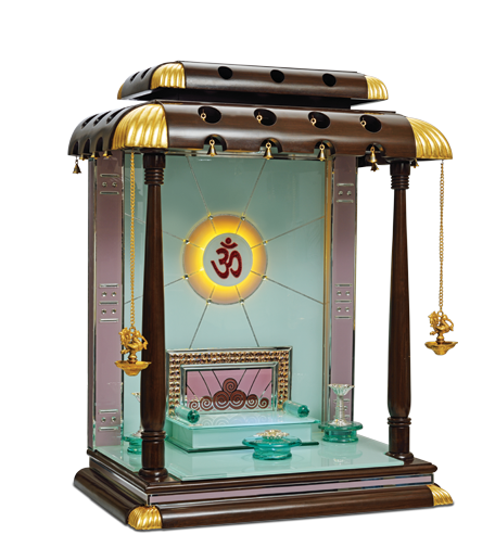 Luxury Teak Wood Mandir with LED Backlit Om & Designer Pillars