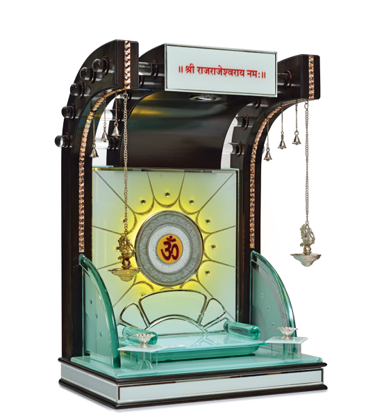 MAN-B-158 A(NM) Elite Teak Wood Designer Mandir with Curved Canopy & Lotus Throne