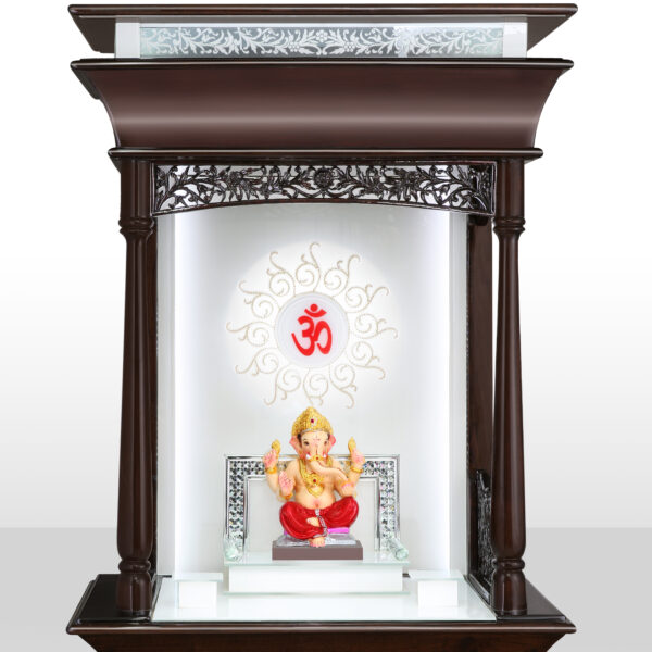 Creata Poojaghar Teak Wood Designer Carved Mandir - Premium Jain Home Temple with Namokar Mantra & Glass Doors