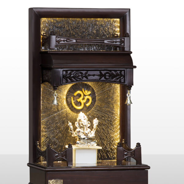 Creata Poojaghar Designer Carved Mandir - Premium Teak Wood Home Temple with Sunburst LED Illumination