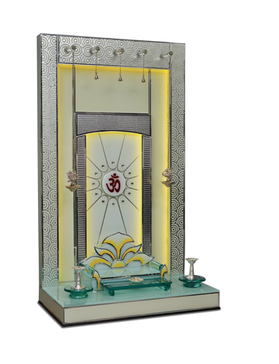 MAN-C-120(VW) Imperial Teak Wood Designer Mandir with Silver Circular Motif & Lotus Throne