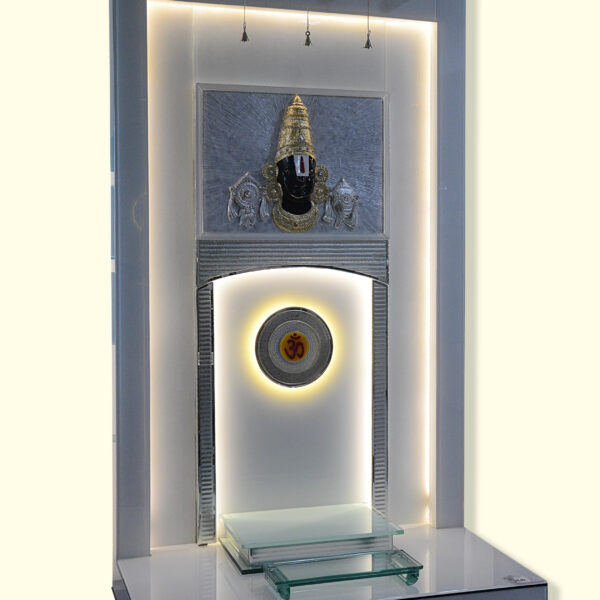 MAN-GL-114 Tirupati Balaji Edition Teak Wood Mandir with 3D Relief & LED Aura