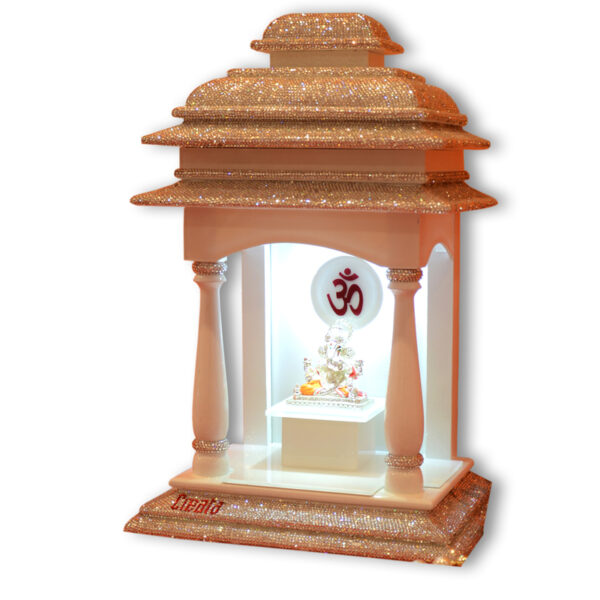 Creata Luxury White Teak Wood Designer Mandir for Home