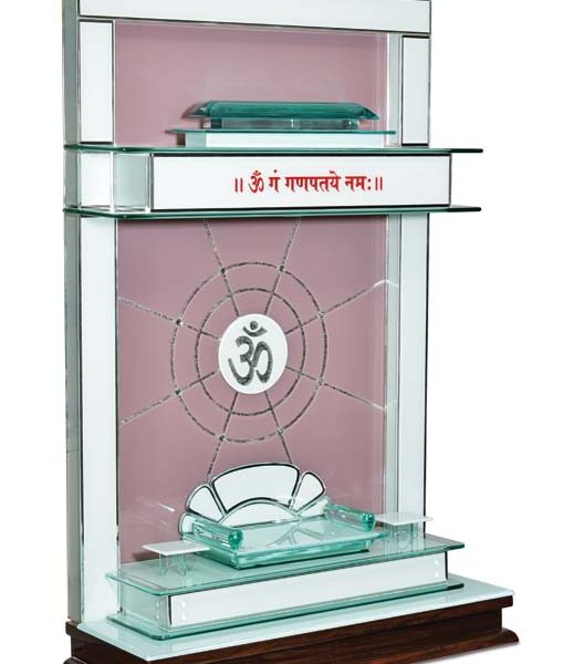 Creata Contemporary Glass & Teak Wood Designer Mandir for Home