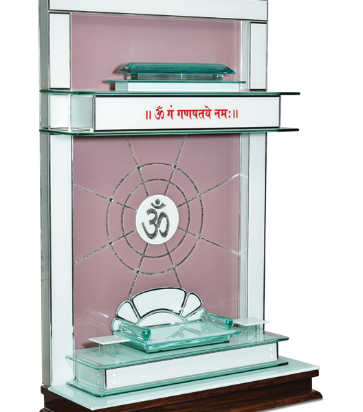 Creata Contemporary Glass & Teak Wood Designer Mandir for Home