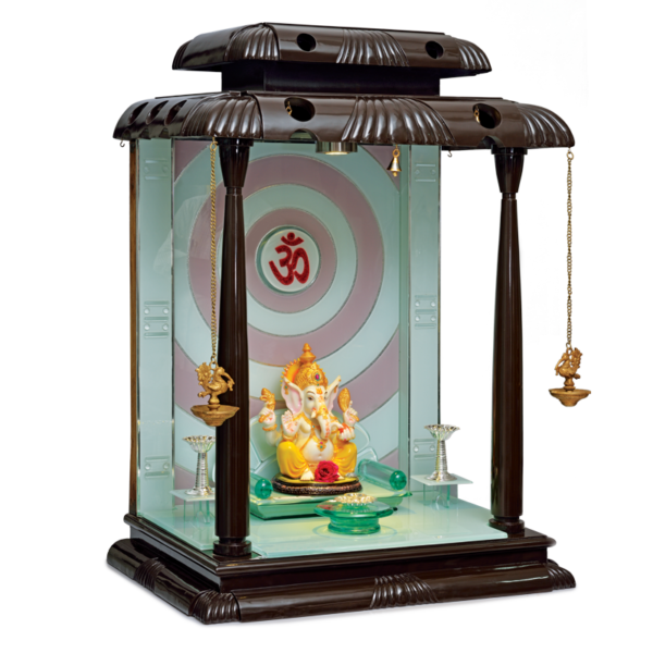Creata Poojaghar Designer Carved Mandir - Premium Teak Wood Home Temple with Om Circular Backdrop