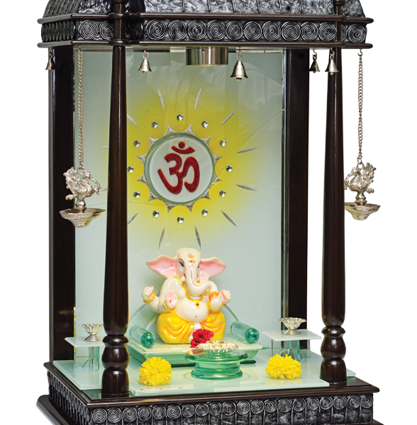 Creata Poojaghar Premium Teak Wood Designer Carved Mandir – Grand Handmade Carved Mandir with Sunburst LED Illumination