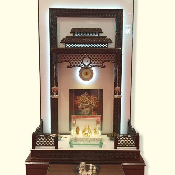 Creata Versatile Teak Wood Designer Mandir for Home with Slider Tray