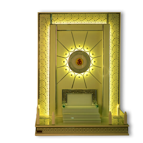 Creata Aura Gold Teak Glass WoodDesigner Mandir for Home