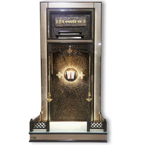 Luxury Teak Wood Designer Mandir for Home with Sunburst Illumination – MAN-W-174-33