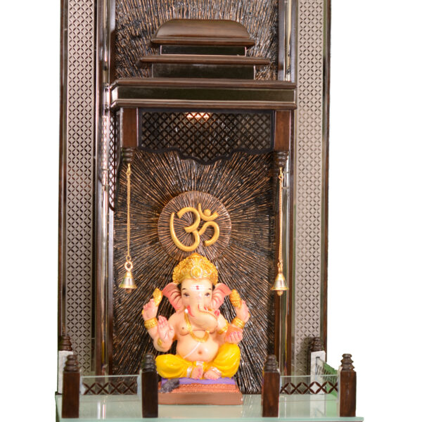 Creata Charcoal Sunburst Teak Wood Designer Mandir for Home