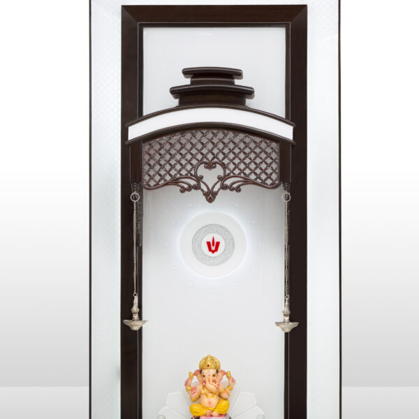 Creata Poojaghar Premium Teak Wood Designer Carved Mandir – Contemporary Handmade Carved Mandir with Tilak LED Motif