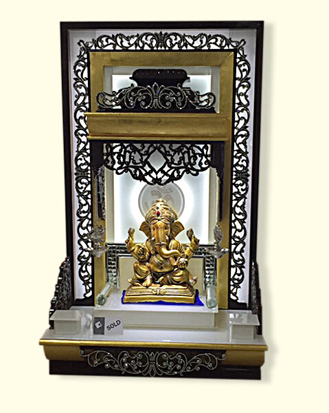Creata Poojaghar Royal Teak Wood Designer Carved Mandir – Premium Handmade Carved Mandir with Gold Leaf Accents