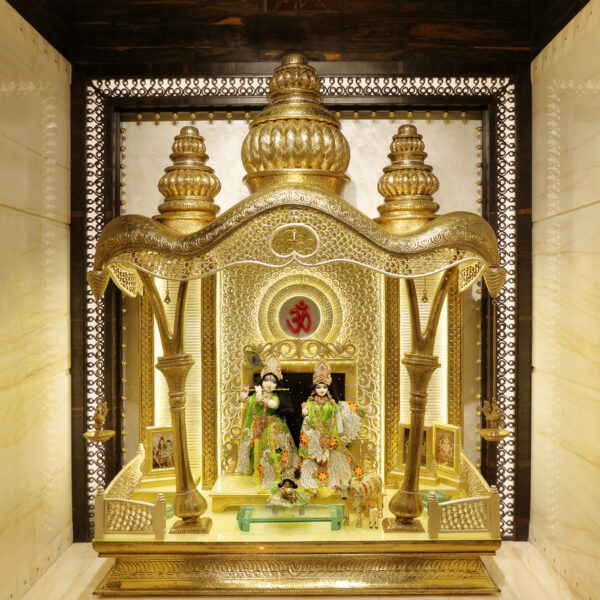 Creata Poojaghar Royal Gold-Plated Teak Wood Designer Carved Mandir – Grand Handmade Carved Mandir for Home