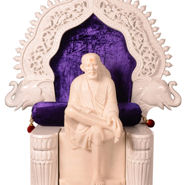 Creata Poojaghar Premium Teak Wood Designer Carved Mandir – Majestic White Handmade Carved Mandir with Royal Velvet Seating