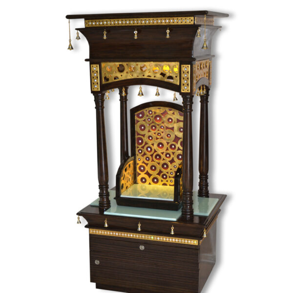 Creata Poojaghar Premium Teak Wood Designer Carved Mandir – Grand Handmade Carved Mandir with Gold Leaf Accents