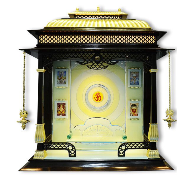 Creata Poojaghar Premium Teak Wood Designer Carved Mandir – Grand Handmade Carved Mandir with Gold Leaf Shikhara