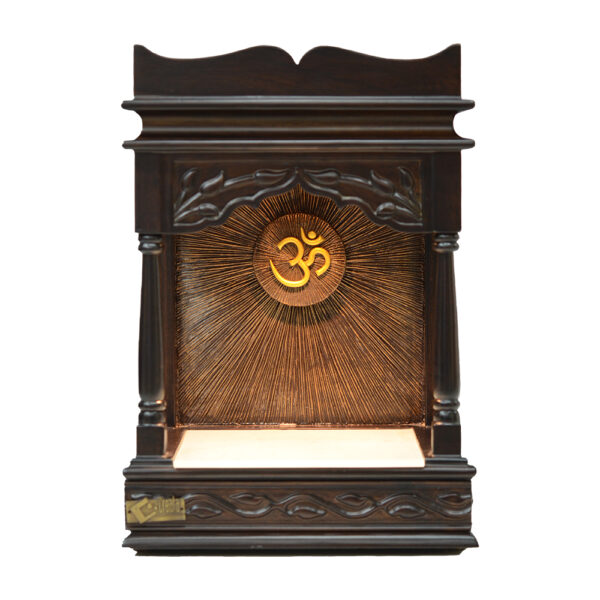 Traditional Teak Wood Compact Mandir for Home – Hand-Carved Open Pillar Temple