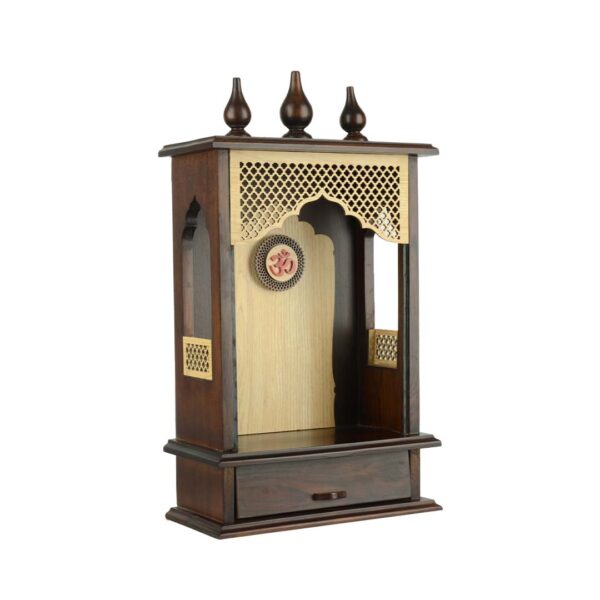 Creata Poojaghar Classic Wooden Mandir for Home - Brown Finish (21" x 12" x 6")