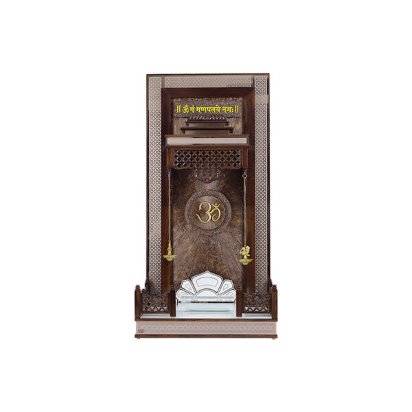 Creata Poojaghar Designer Carved Mandir - Premium Teak Wood Home Temple with Om Ganpataye Namah Mantra