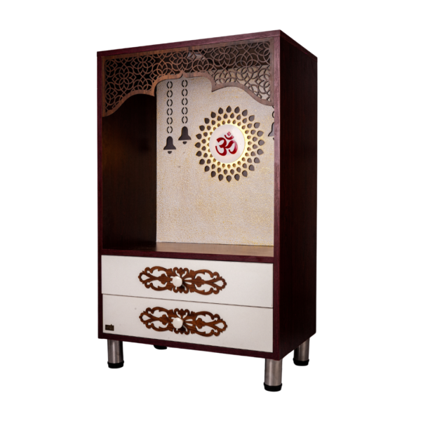 Premium Engineer Wood Designer Mandir for Home with LED Floral Jali & Om Backlight (Copy)