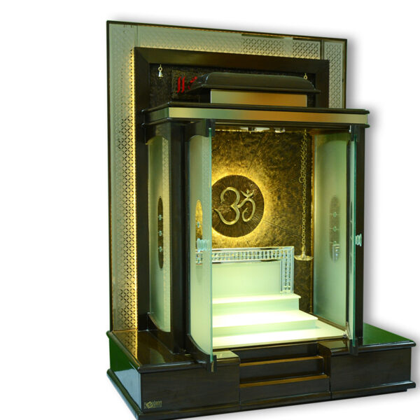 Luxury Glass-Enclosed Teak Wood Designer Mandir for Home – MAN-W-235