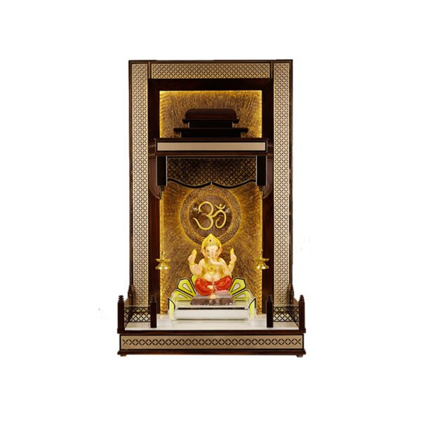 Premium Royal Teak Wood Designer Mandir for Home – Golden Om Heritage Edition