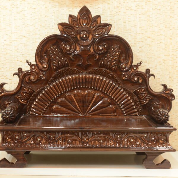 Maharaja Hand-Carved Teak Wood Singhasan for Deities – Glossy Walnut Finish