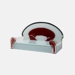 Shop the Royal Maroon Glass Devpaat by Creata Poojaghar. A stunning semi-circular deity throne with mirror-finish accents and a sturdy glass base. Perfect for modern apartment puja rooms.